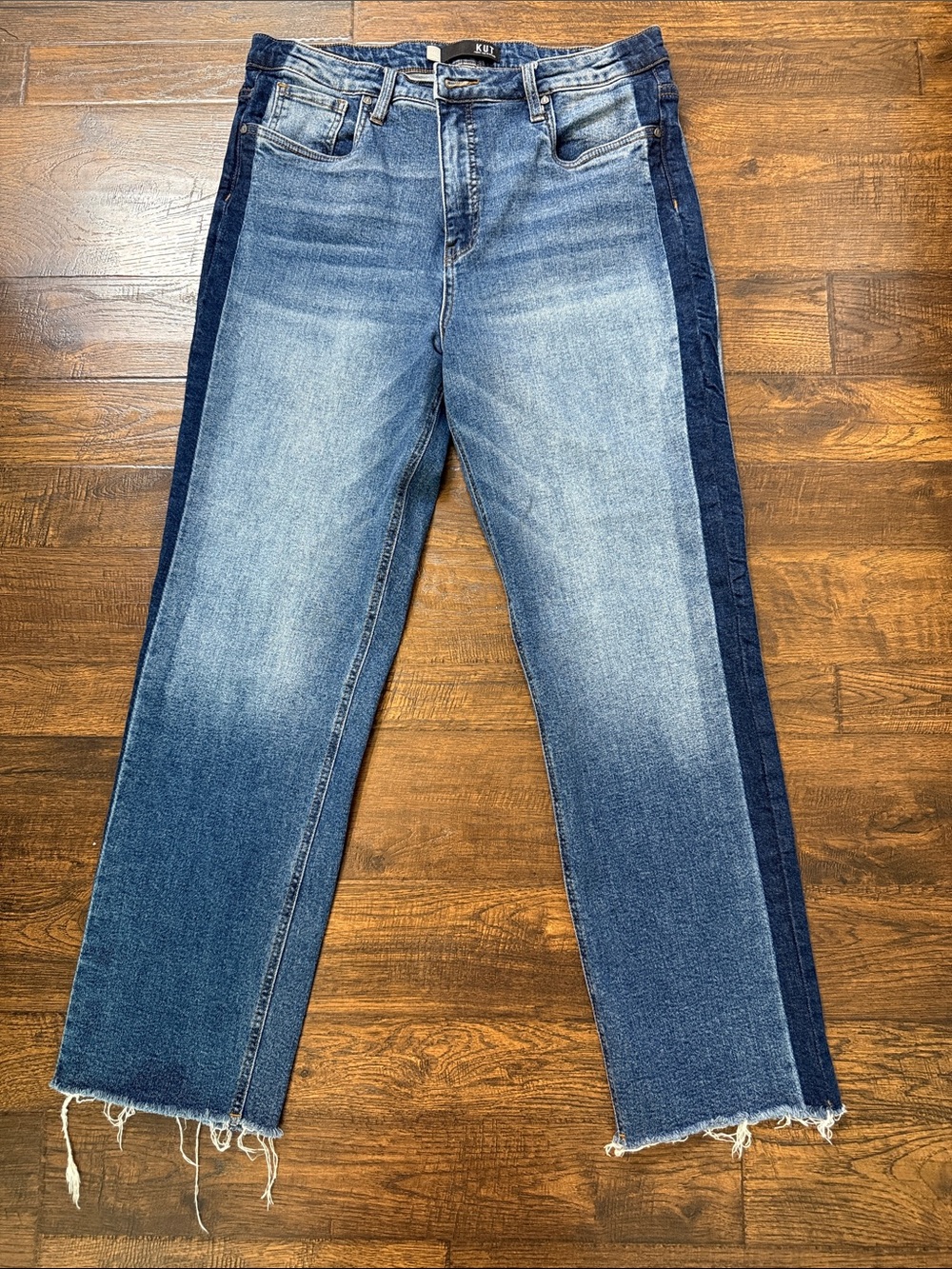 Kut from the Kloth Two-Tone Blue Side-Stripe Straight Jeans